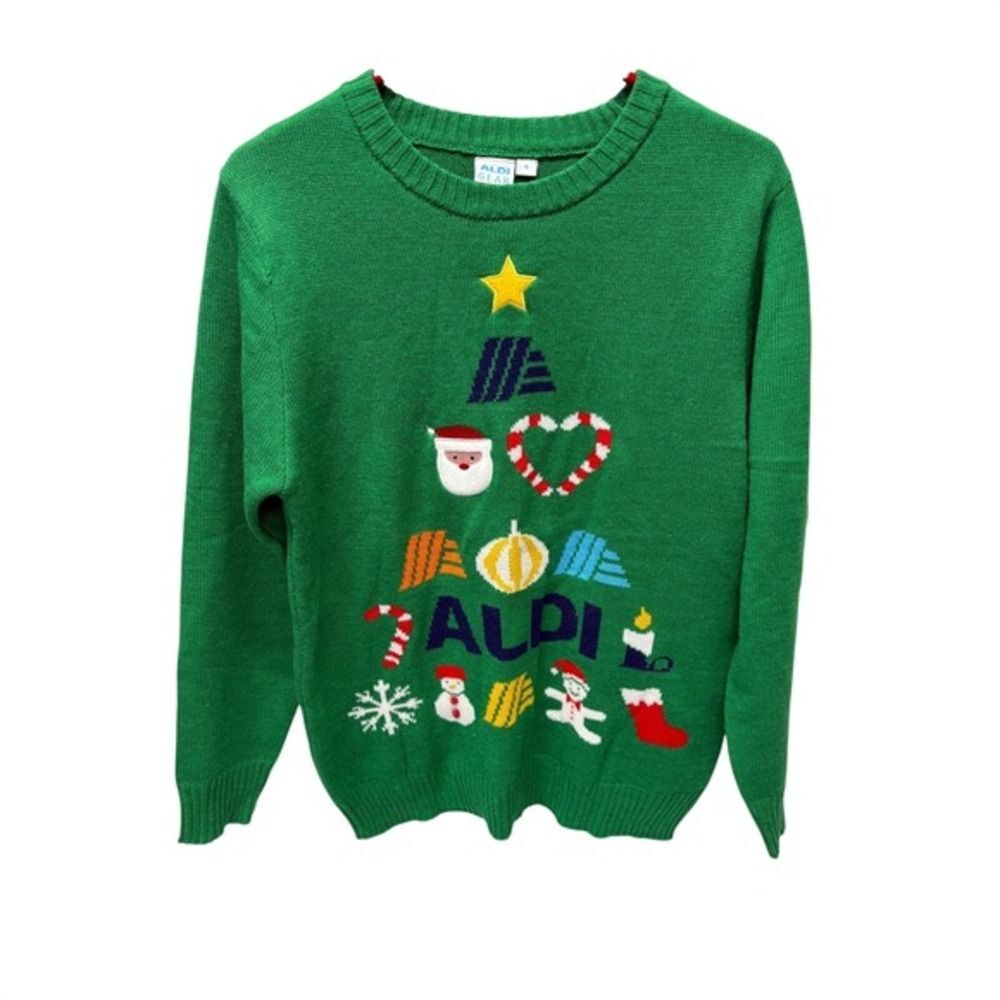 Aldi Gear Ugly Christmas Sweater Size S Green Holiday Tree Graphic Knit - Picture 1 of 5